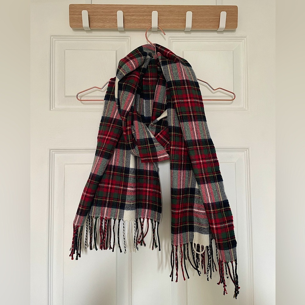 Festive Wintery Plaid Fringe Scarf